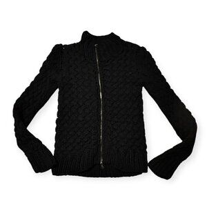 Prada Black Chunky Cardigan Jacket, Front‎ Zip, Size 46 italy